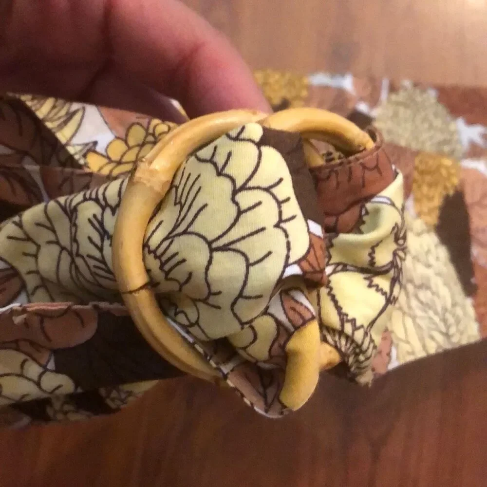 NWT LOFT Brown and yellow floral bamboo ring belt S￼
